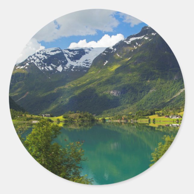 Lake Floen scenic, Norway Classic Round Sticker (Front)