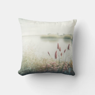 Lake Fog Calm Tranquil Nature Peaceful Season Flow Cushion