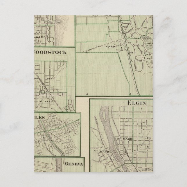 Lake Forest, Elgin, Waukegan, Woodstock Postcard (Front)