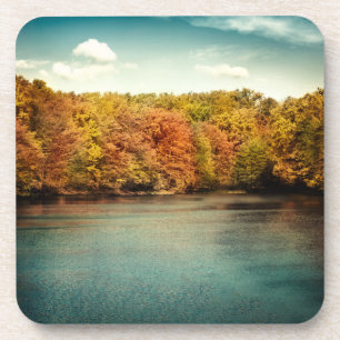 Lake Forest Trees Water Monogram Drink Coaster