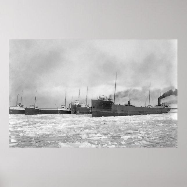 Lake Freighters in Winter Poster (Front)