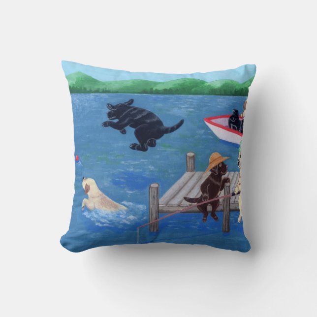 Lake Fun Labradors Painting Cushion (Front)
