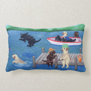 Lake Fun Labradors Painting Lumbar Cushion