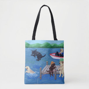 Lake Fun Labradors Painting Tote Bag