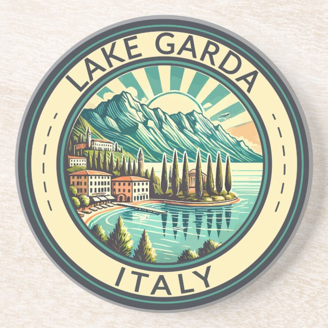 Lake Garda Italy Illustration Travel Art Badge Coaster (Front)