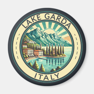 Lake Garda Italy Illustration Travel Art Badge Magnet