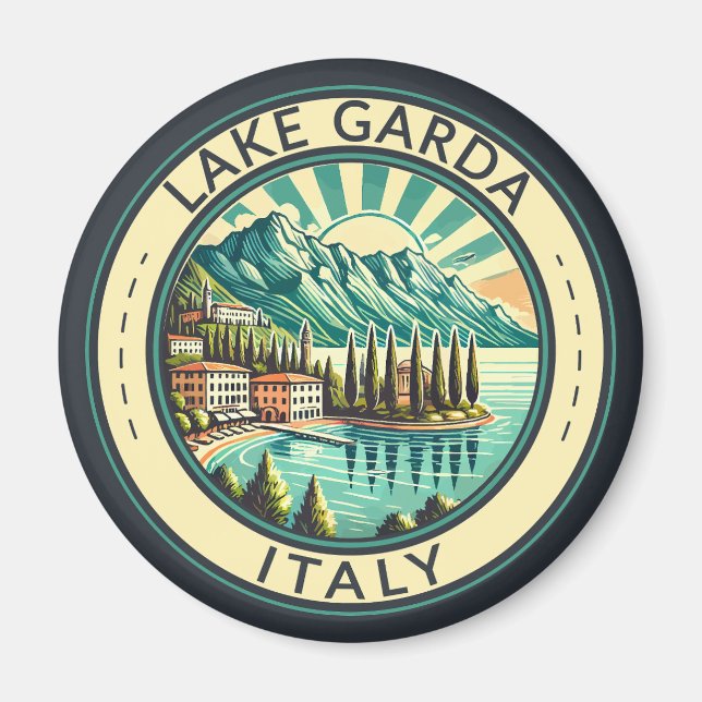 Lake Garda Italy Illustration Travel Art Badge Magnet (Front)