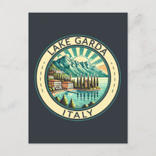 Lake Garda Italy Illustration Travel Art Badge Postcard