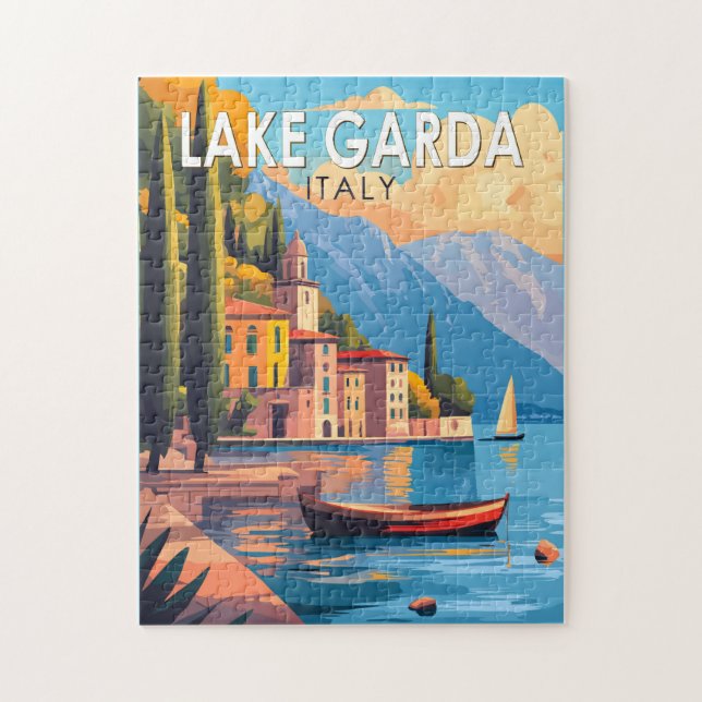Lake Garda Italy Travel Art Vintage Jigsaw Puzzle (Vertical)