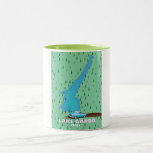 Lake Garda Italy travel poster map Two-Tone Coffee Mug