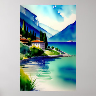 Lake Garda (Lago di Garda) Watercolour Painting Poster