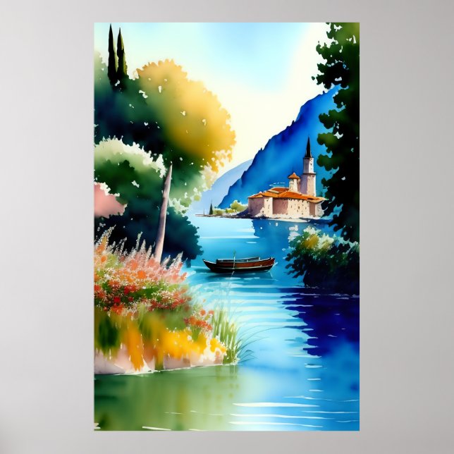 Lake Garda (Lago di Garda) Watercolour Painting Poster (Front)
