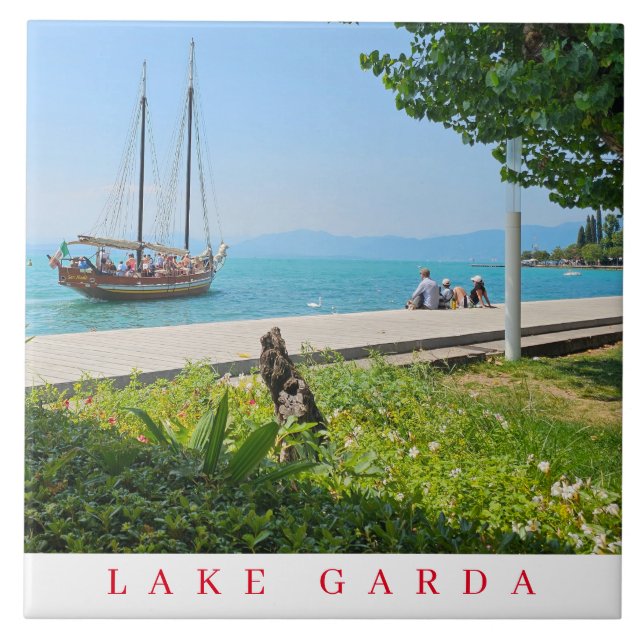 Lake Garda sailing boat view ceramic tile (Front)