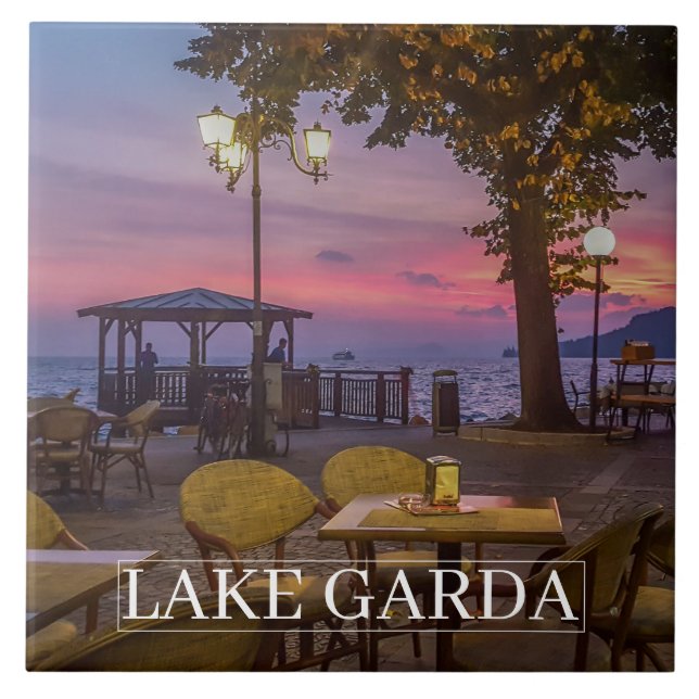 Lake Garda sunset view ceramic tile (Front)
