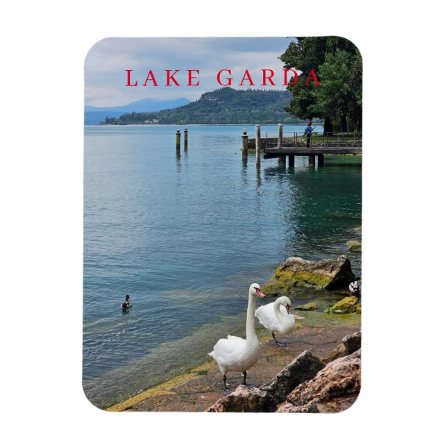Lake Garda swans view fridge magnet (Vertical)