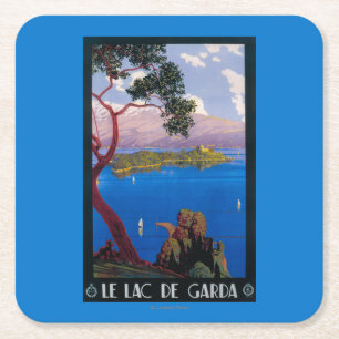 Lake Garda Travel Promotional Poster Square Paper Coaster