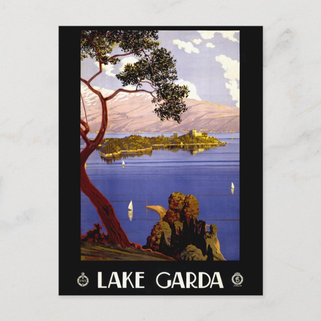 Lake Garda Vintage Poster Restored Postcard (Front)