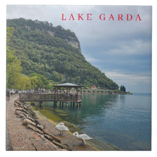 Lake Garda wooden pier view ceramic tile
