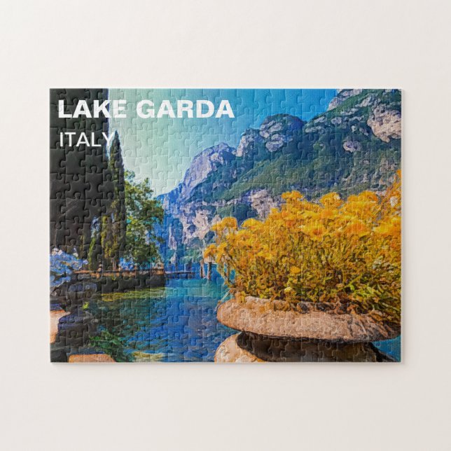 Lake Garda & Yellow Flowers Oil Painting Jigsaw Puzzle (Horizontal)