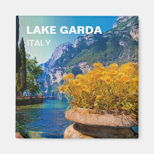 Lake Garda & Yellow Flowers Oil Painting Magnet
