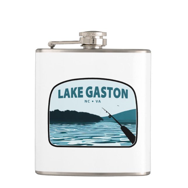 Lake Gaston North Carolina Virginia Fishing Rod Hip Flask (Front)
