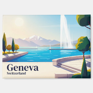Lake Geneva and Jet d'Eau Switzerland Magnet
