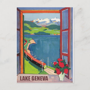 Lake Geneva, railway, view from the window Postcard