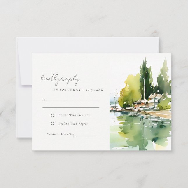 Lake Geneva Switzerland Landscape Scape Wedding RSVP Card (Front)