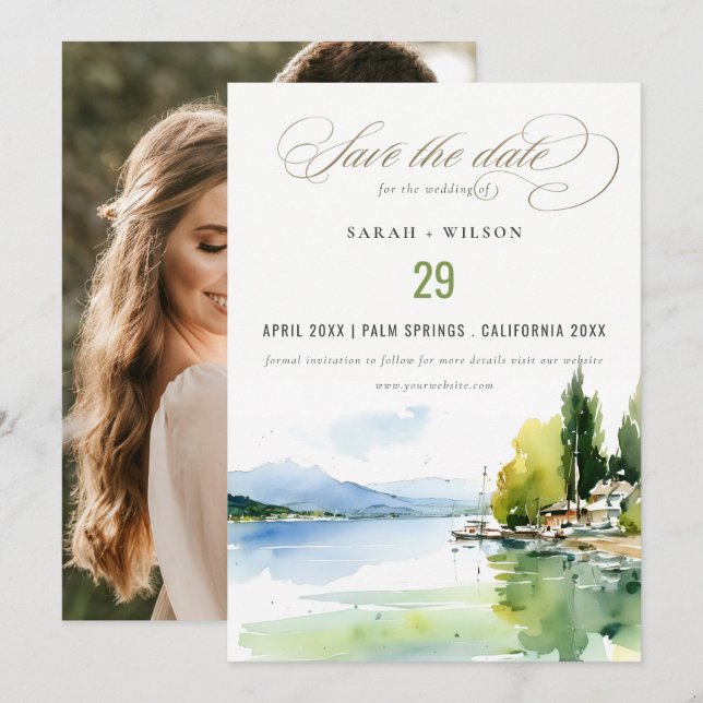 Lake Geneva Switzerland Landscape Wedding Photo Save The Date (Front/Back)