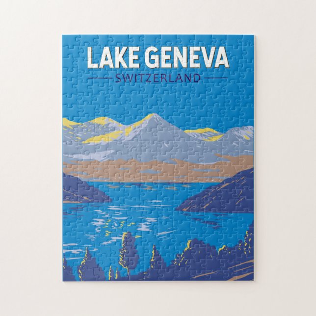 Lake Geneva Switzerland Travel Art Vintage Jigsaw Puzzle (Vertical)