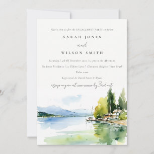 Lake Geneva Switzerland Watercolor Engagement Invitation
