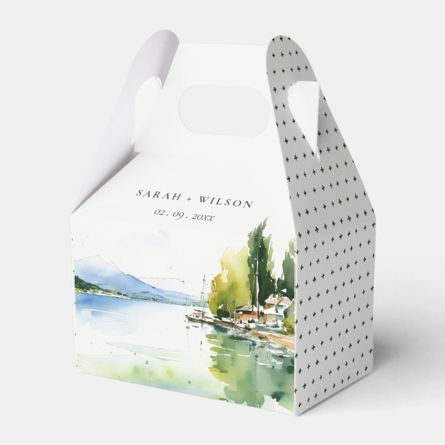 Lake Geneva Switzerland Watercolor Scape Wedding Favour Box (Front Side)