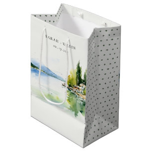 Lake Geneva Switzerland Watercolor Scape Wedding Medium Gift Bag