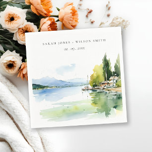 Lake Geneva Switzerland Watercolor Scape Wedding Napkin