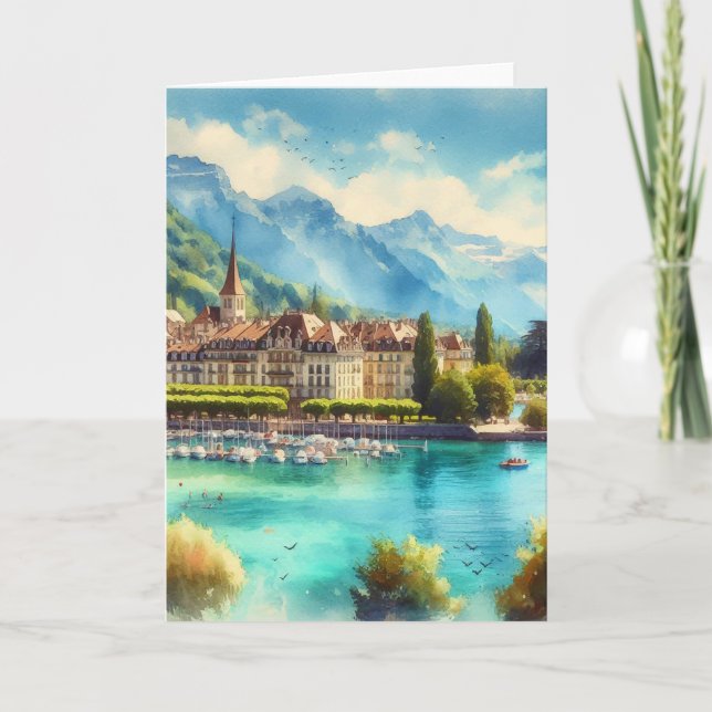 Lake Geneva Watercolor Greeting Card (Front)