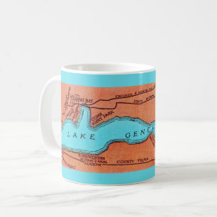 Lake Geneva WI Blue Vintage Map Mug