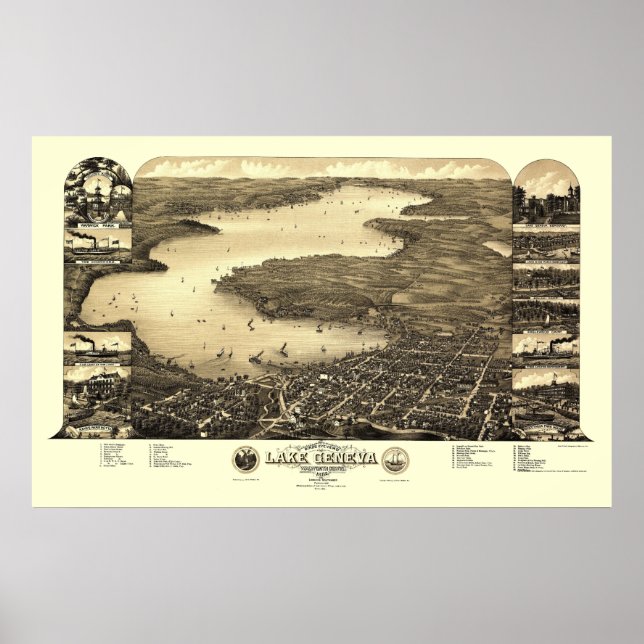 Lake Geneva, WI Panoramic Map - 1882 Poster (Front)