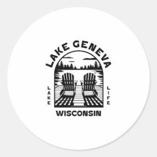 Lake Geneva Wisconsin Outdoors Vintage 3 Classic Round Sticker