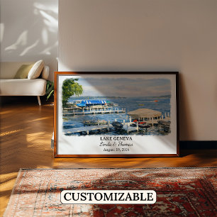 Lake Geneva Wisconsin Poster, Watercolor, Custom Poster