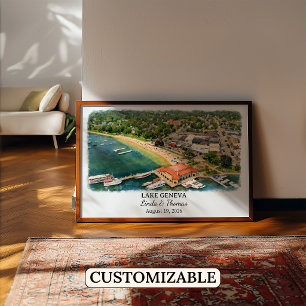 Lake Geneva Wisconsin Poster, Watercolor, Custom Poster