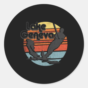 Lake Geneva Wisconsin Water Skiing Retro Vintage G Classic Round Sticker