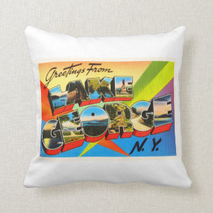 Lake George New York NY Vintage Travel Souvenir Cushion
