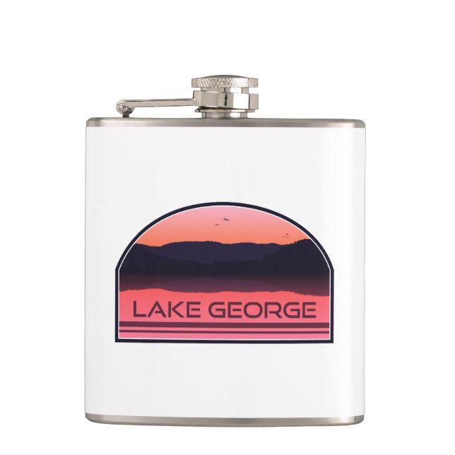 Lake George New York Red Sunrise Hip Flask (Front)