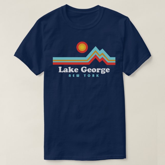 Lake George New York Retro Sunset Mountains T-Shirt (Design Front)