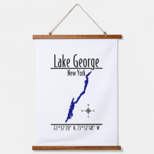 Lake George New York Shoreline Map Coordinates Hanging Tapestry