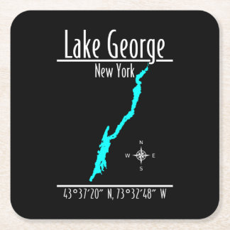 Lake George New York Shoreline Map Coordinates Square Paper Coaster