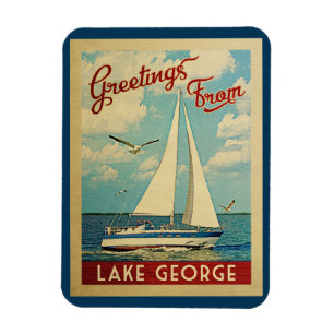Lake George Sailboat Vintage Travel New York Magnet