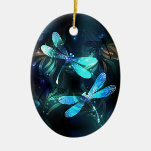Lake Glowing Dragonflies Ceramic Ornament