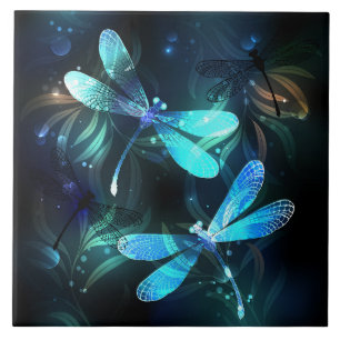 Lake Glowing Dragonflies Ceramic Tile
