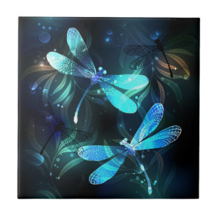Lake Glowing Dragonflies Ceramic Tile